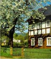 Umgebindehaus im Frühling in Bertsdorf